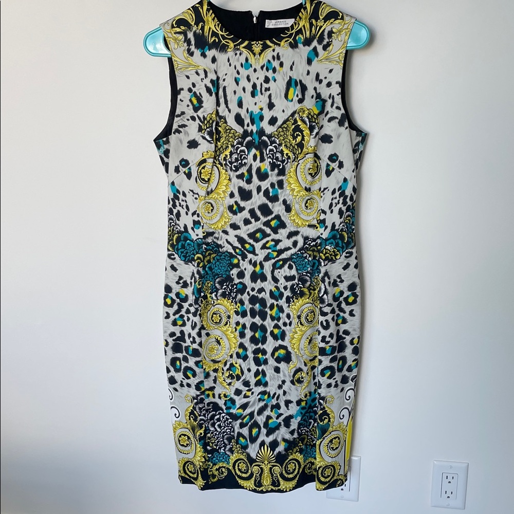 Versace Yellow and Turquoise Patterned Midi Dress